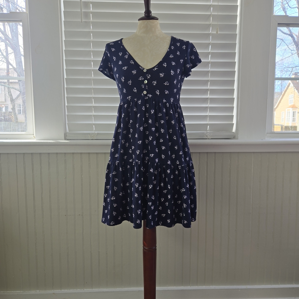 Jessica Simpson Dark Blue Mini Dress with White Floral Pattern